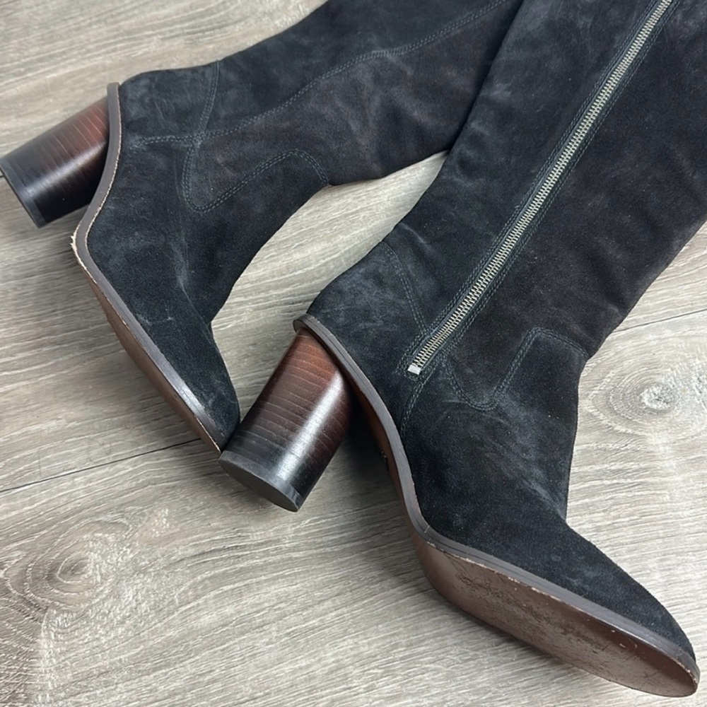 Coach Black Suede Knee-High Heeled Boots - Picture 4 of 8